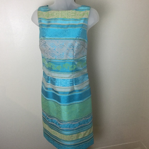 Leslie Fay Dresses & Skirts - Leslie Fay Lined Brocade Turquoise Sheath Dress 4